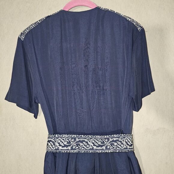 Vintage Petite Sophisticate Women's Career Dress Size Medium Navy Blue Belted - Picture 13 of 15